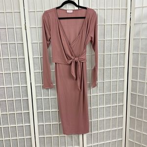 Pink Lily small blush ribbed midi dress. Like new